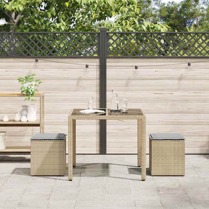 Gartenhocker mit Kissen 2 Stk. Beige 40x40x43 cm Poly Rattan