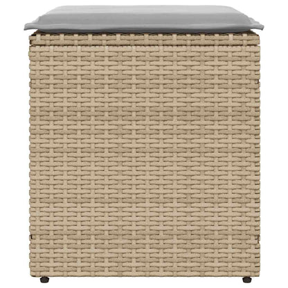 Gartenhocker mit Kissen 2 Stk. Beige 40x40x43 cm Poly Rattan