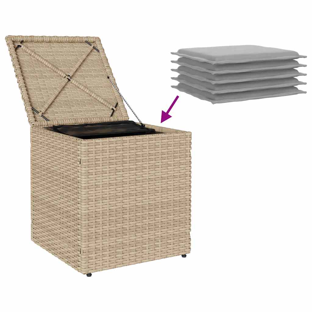 Gartenhocker mit Kissen 2 Stk. Beige 40x40x43 cm Poly Rattan