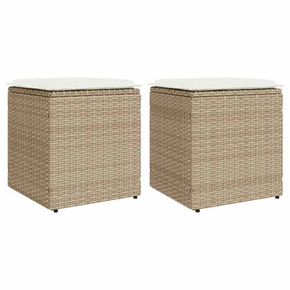 Gartenhocker mit Kissen 2 Stk. Beige 40x40x43 cm Poly Rattan