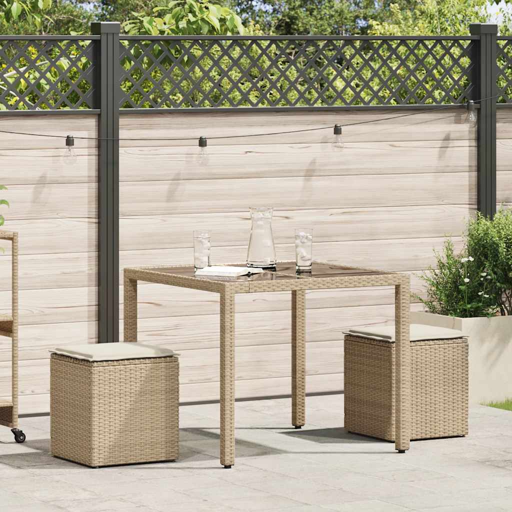 Gartenhocker mit Kissen 2 Stk. Beige 40x40x43 cm Poly Rattan