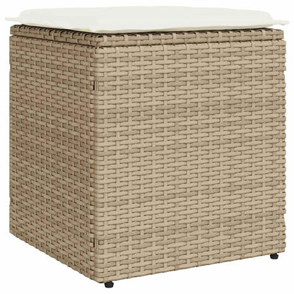 Gartenhocker mit Kissen 2 Stk. Beige 40x40x43 cm Poly Rattan