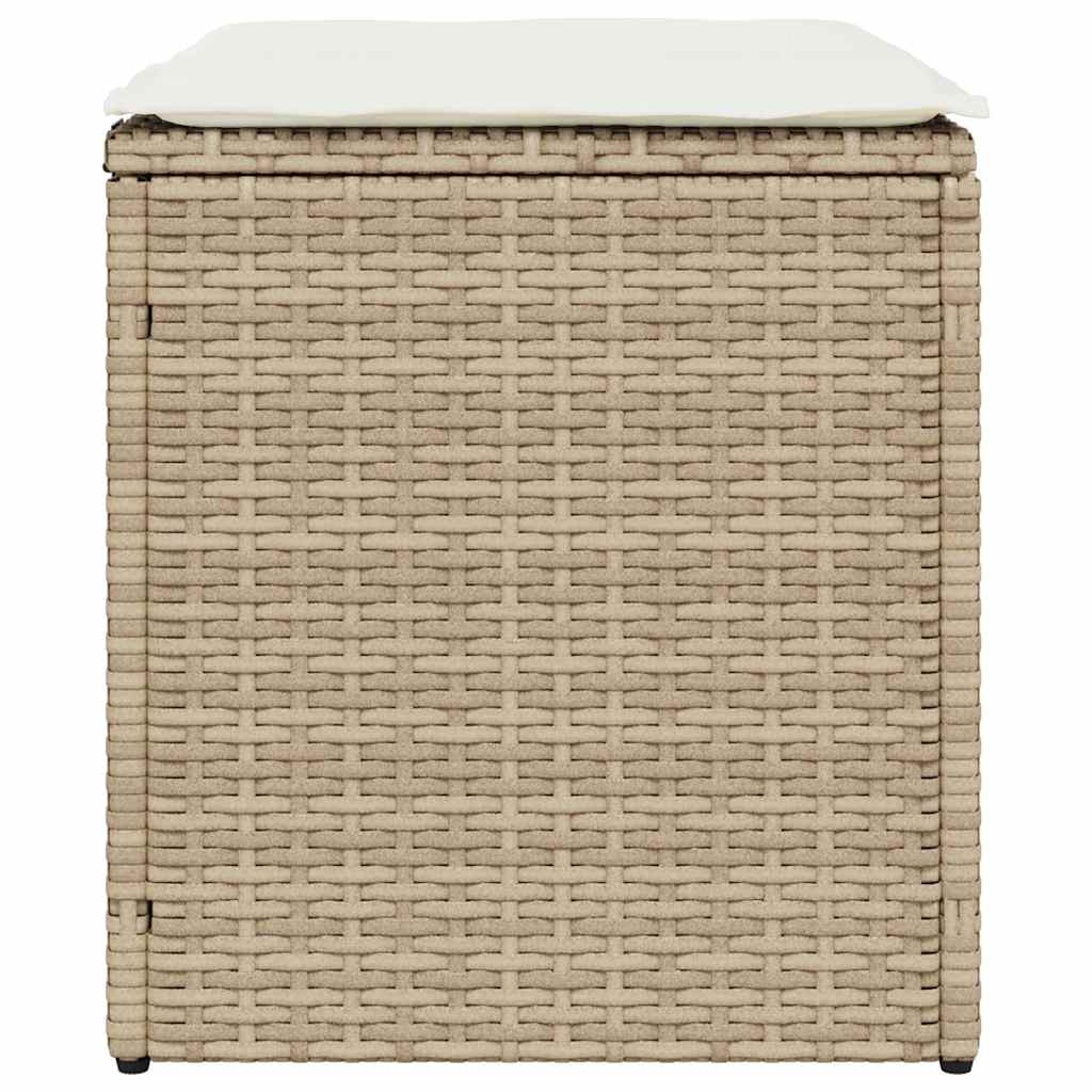 Gartenhocker mit Kissen 2 Stk. Beige 40x40x43 cm Poly Rattan