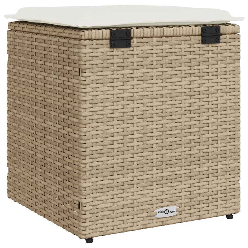 Gartenhocker mit Kissen 2 Stk. Beige 40x40x43 cm Poly Rattan