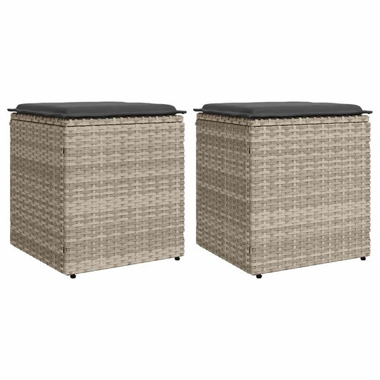 Gartenhocker mit Kissen 2 Stk. Hellgrau 40x40x43 cm Poly Rattan