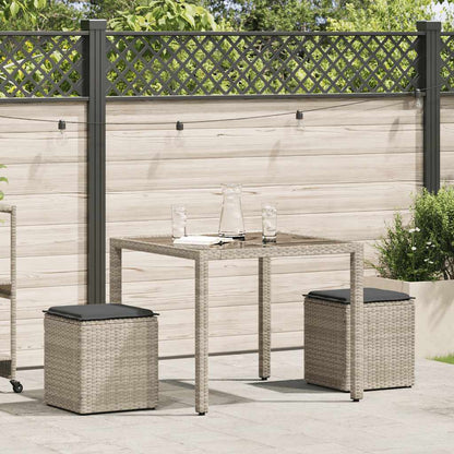 Gartenhocker mit Kissen 2 Stk. Hellgrau 40x40x43 cm Poly Rattan