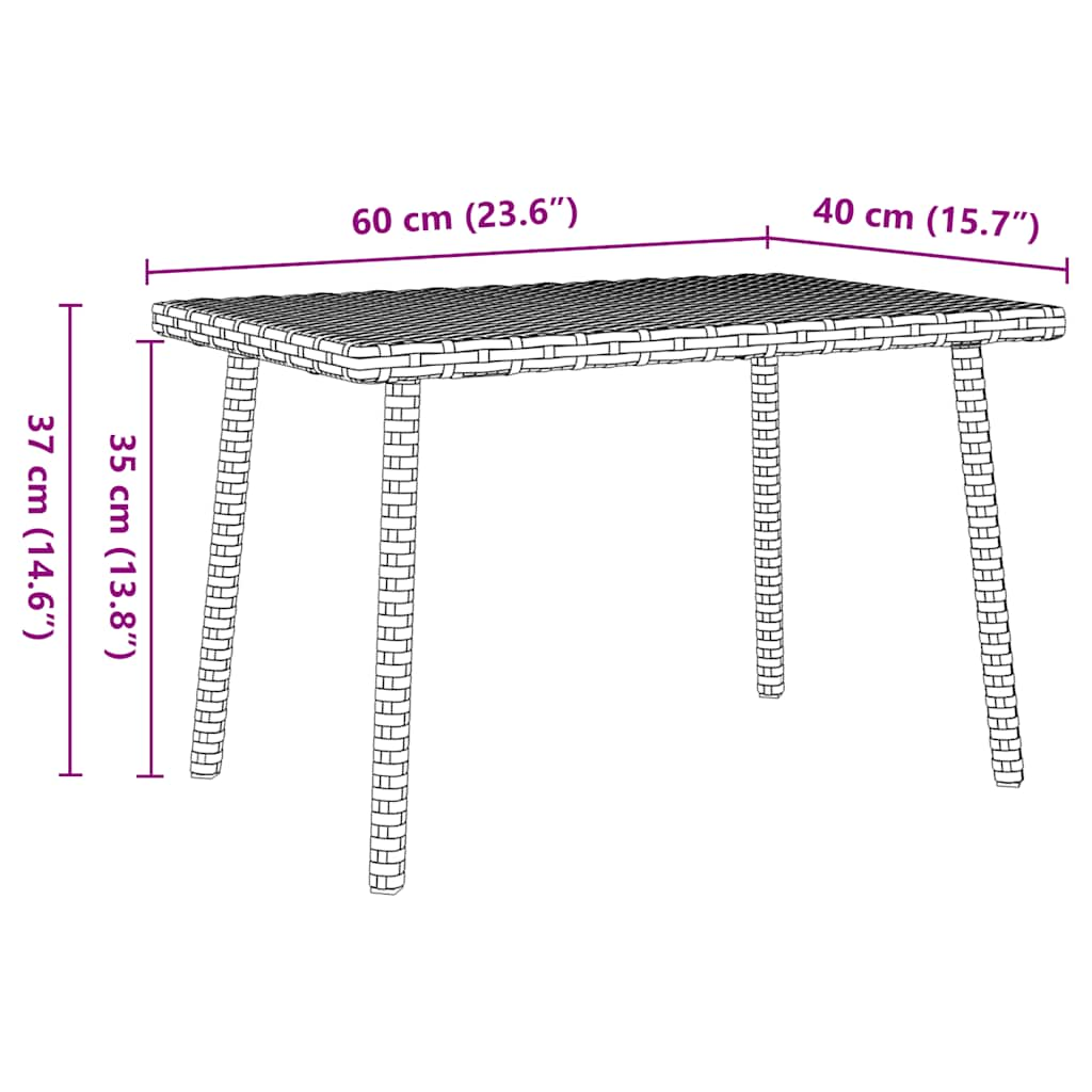 Garten-Couchtisch Rechteckig Braun 60x40x37 cm Poly Rattan