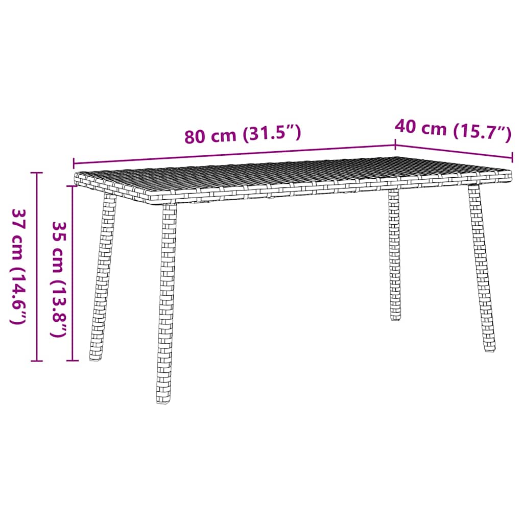 Garten-Couchtisch Rechteckig Braun 80x40x37 cm Poly Rattan