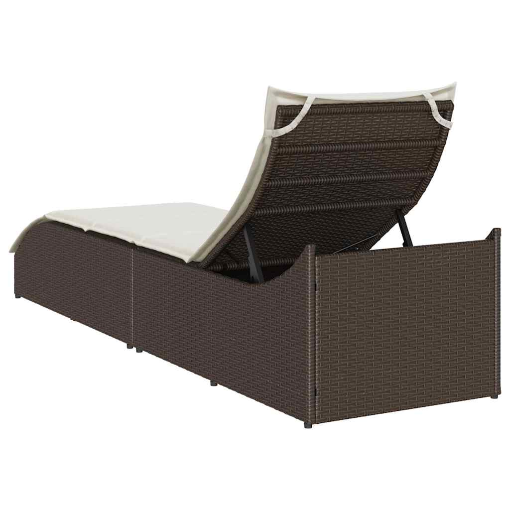 Klappliege mit Auflage und Stauraum Braun Poly-Rattan