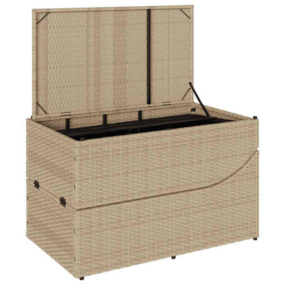 Klappliege mit Auflage und Stauraum Beige Poly-Rattan