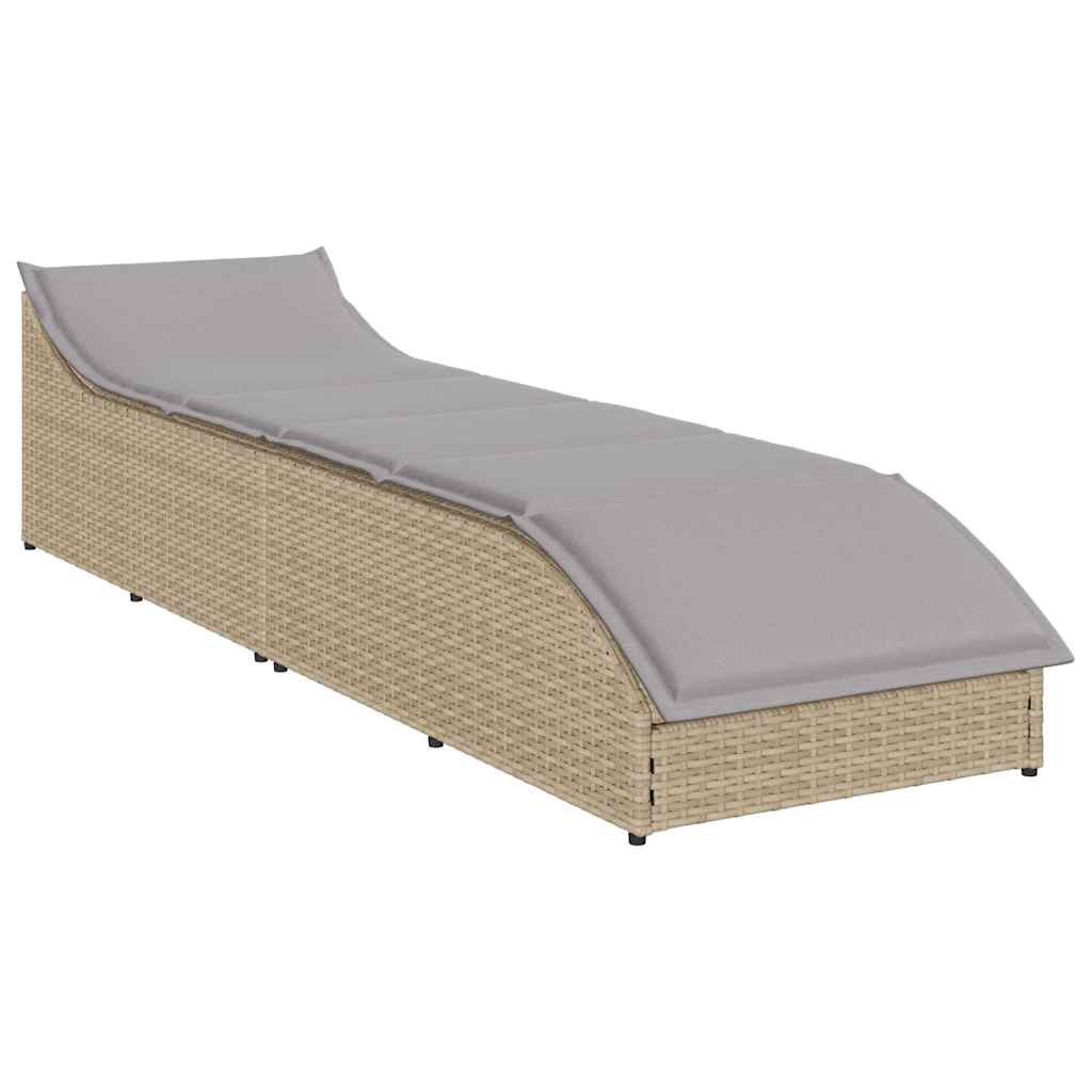 Klappliege mit Auflage und Stauraum Beige Poly-Rattan