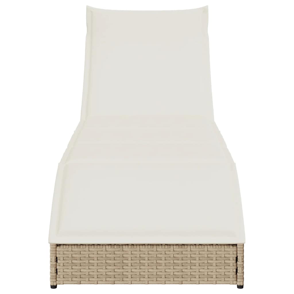 Klappliege mit Auflage und Stauraum Beige Poly-Rattan