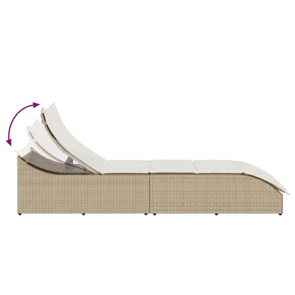 Klappliege mit Auflage und Stauraum Beige Poly-Rattan