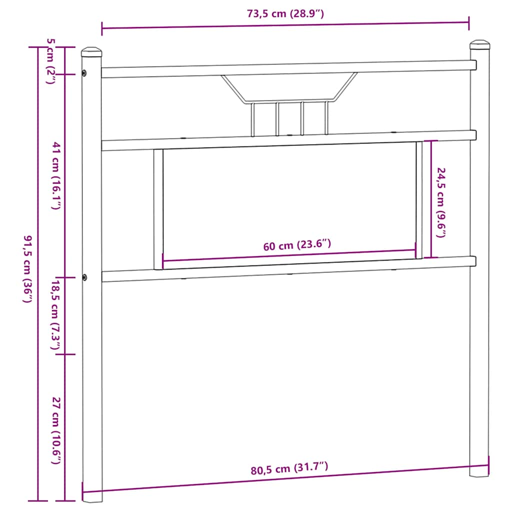 Kopfteil Sonoma-Eiche 75 cm Holzwerkstoff und Stahl