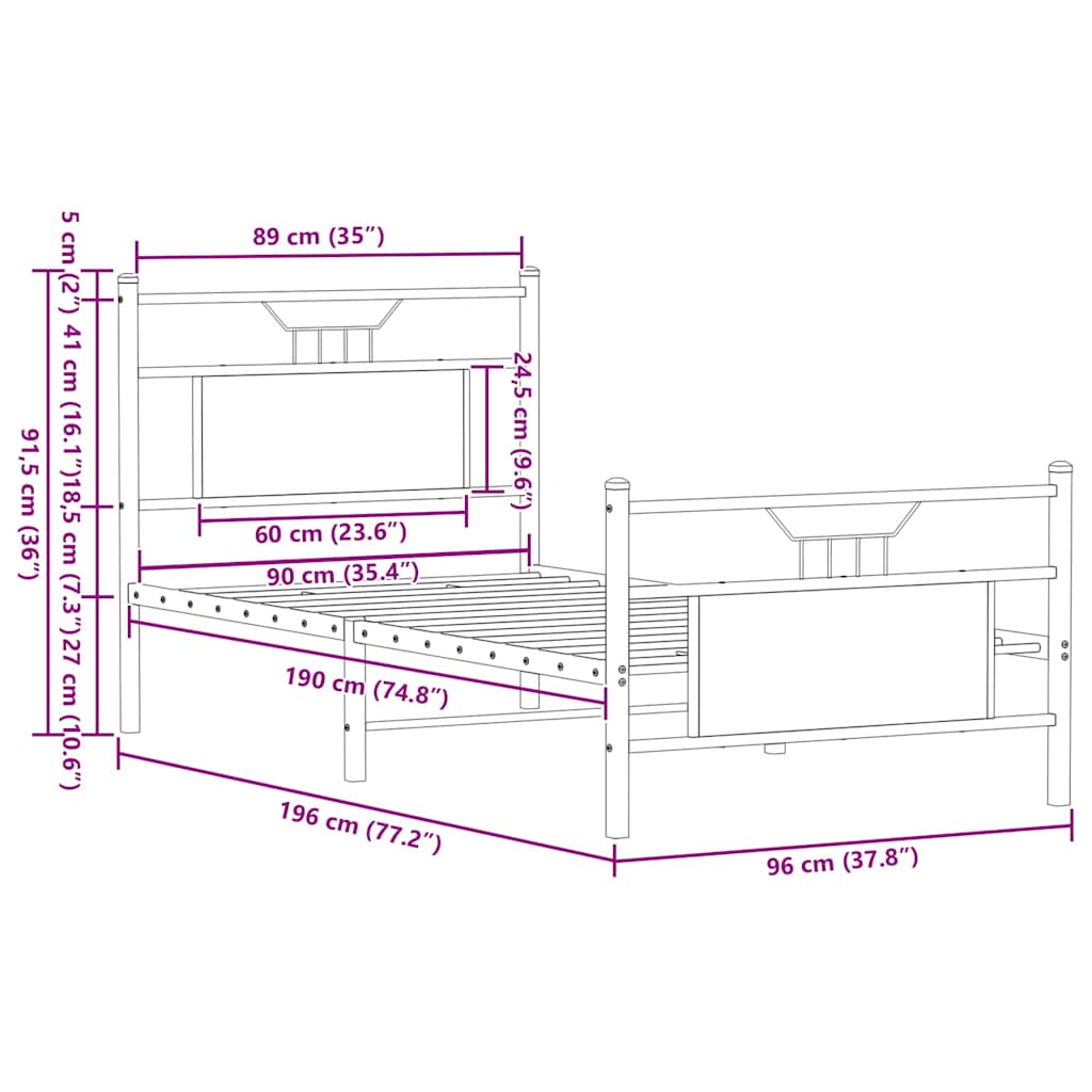 Bettgestell ohne Matratze Braun Eiche 90x190 cm Holzwerkstoff