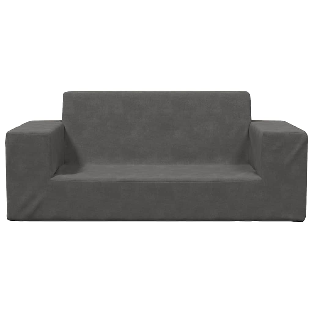 Kindersofa 2-Sitzer Anthrazit Weich Plüsch