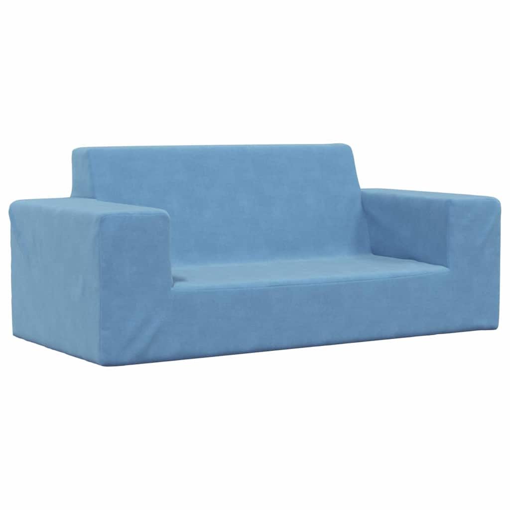 Kindersofa 2-Sitzer Blau Weich Plüsch