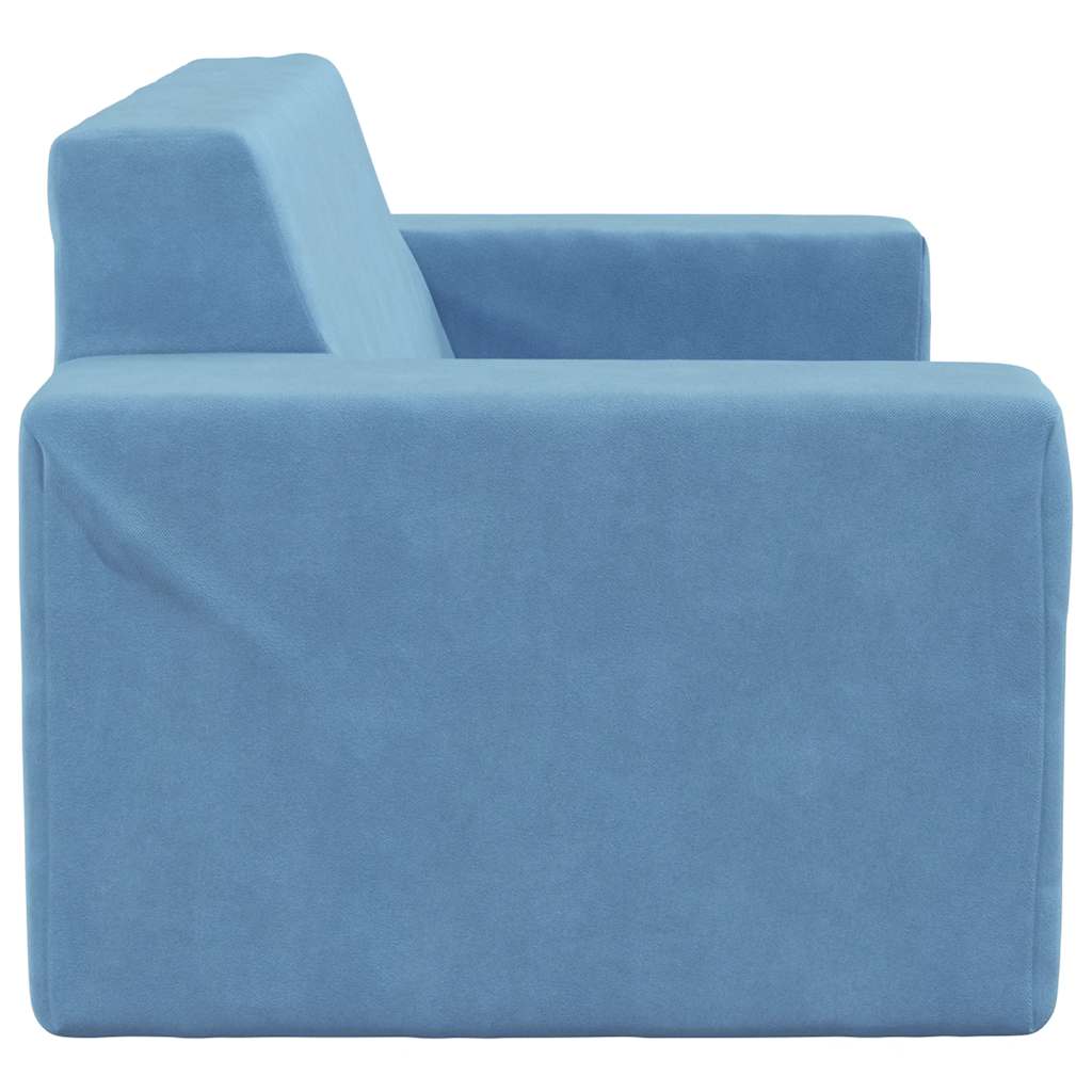 Kindersofa 2-Sitzer Blau Weich Plüsch