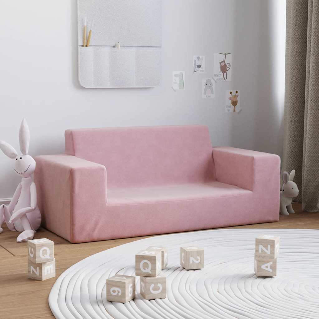 Kindersofa 2-Sitzer Rosa Weich Plüsch