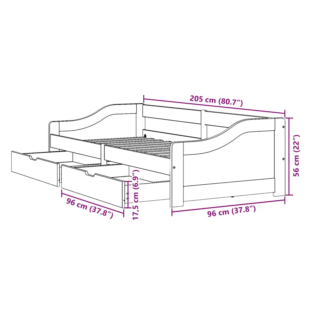 Tagesbett mit 2 Schubladen ohne Matratze Weiß Rosa 90x200cm