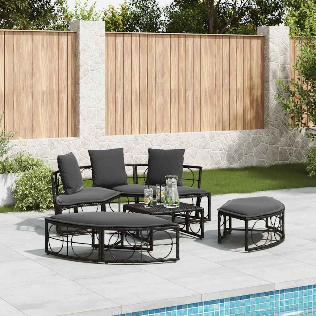 Outdoor-Loungebett ohne Dach Schwarz Poly Rattan