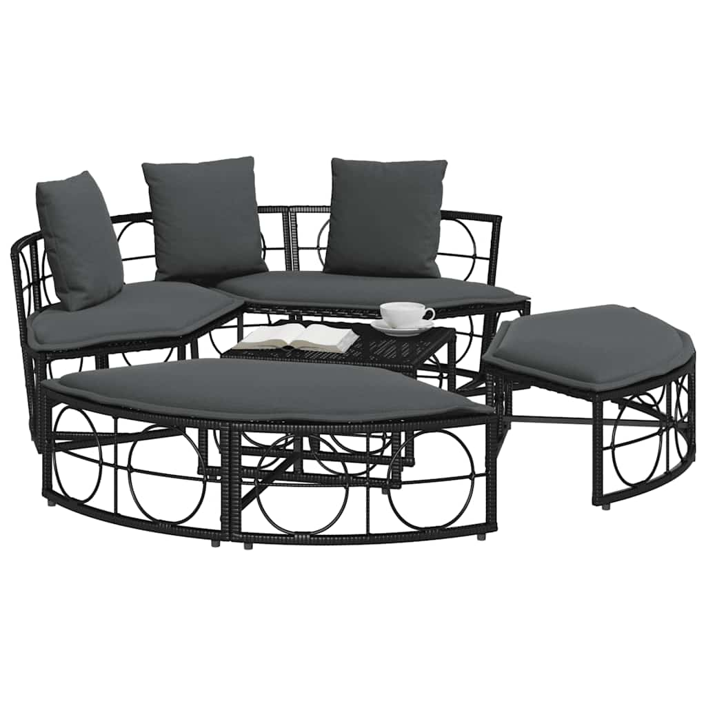 Outdoor-Loungebett ohne Dach Schwarz Poly Rattan