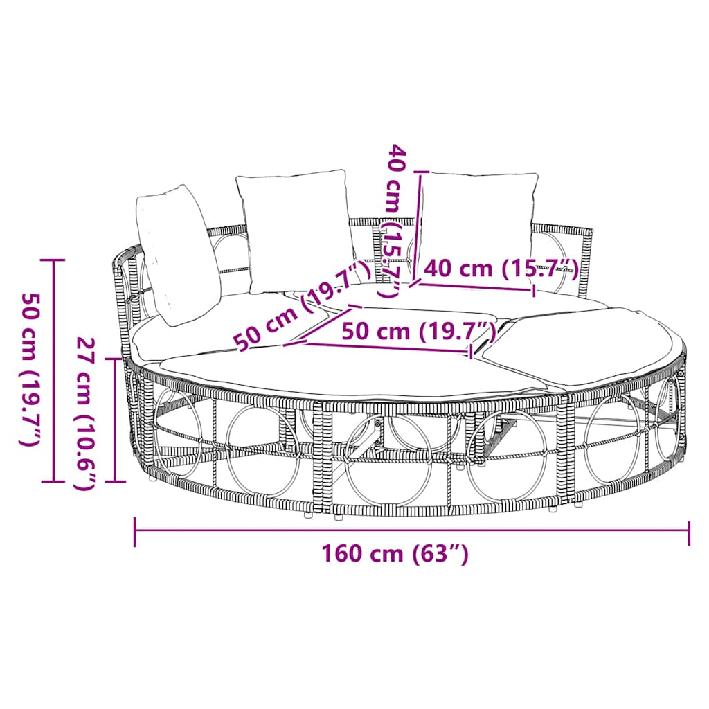 Outdoor-Loungebett ohne Dach Schwarz Poly Rattan