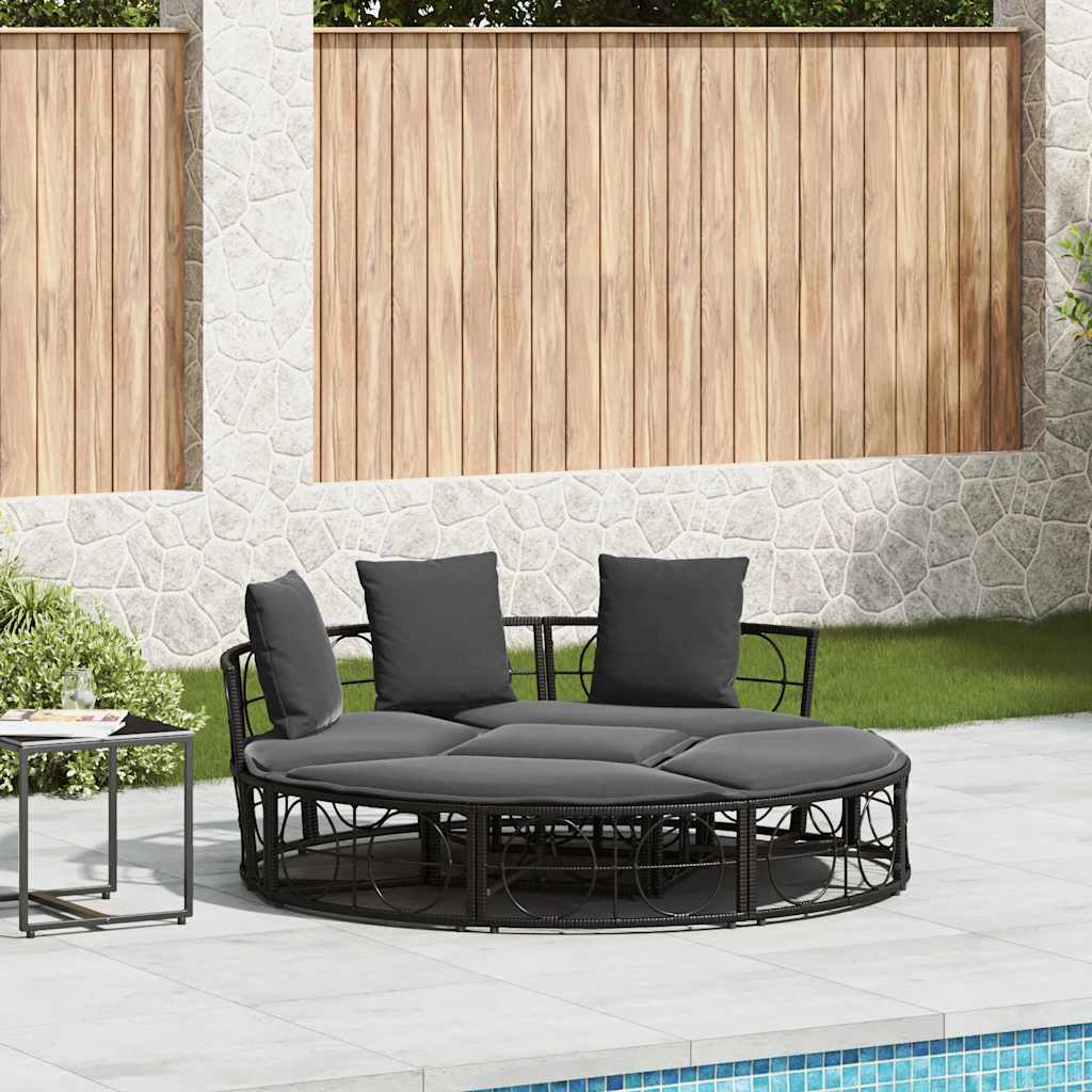 Outdoor-Loungebett ohne Dach Schwarz Poly Rattan