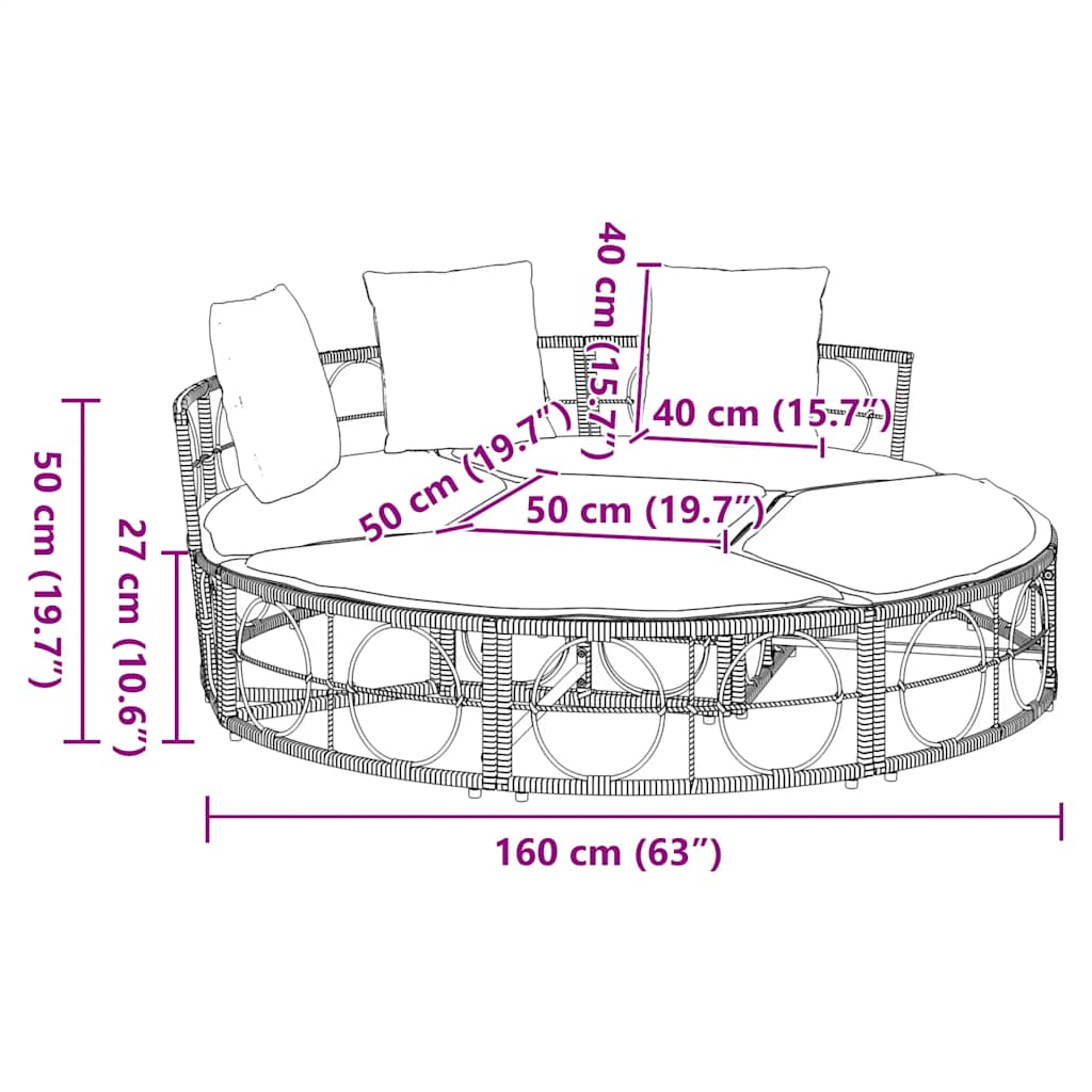 Outdoor-Loungebett ohne Dach Poly Rattan