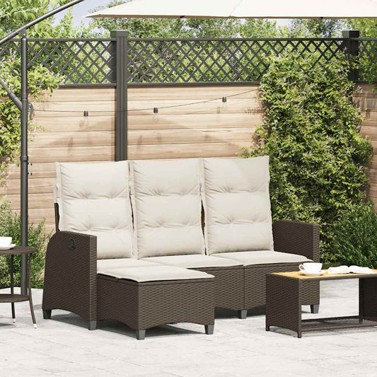 Gartensofa mit Liegefunktion Kissen L-Form Braun Poly Rattan