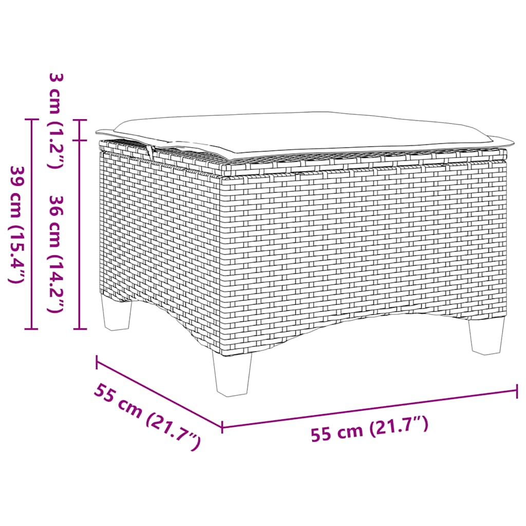 Gartenhocker mit Kissen 2 Stk. Braun 55x55x36 cm Poly Rattan