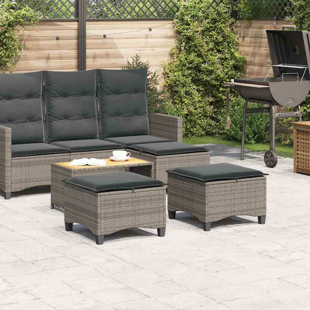 Gartenhocker mit Kissen 2 Stk. Grau 55x55x36 cm Poly Rattan