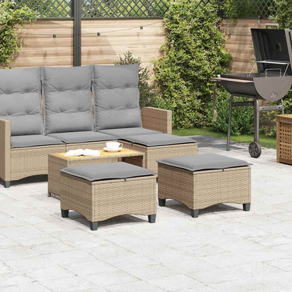 Gartenhocker mit Kissen 2 Stk. Beige 55x55x36 cm Poly Rattan