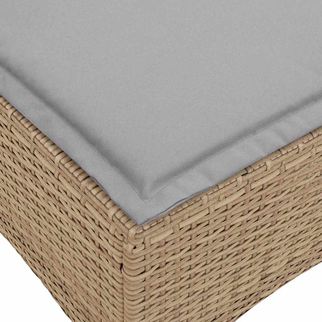 Gartenhocker mit Kissen 2 Stk. Beige 55x55x36 cm Poly Rattan