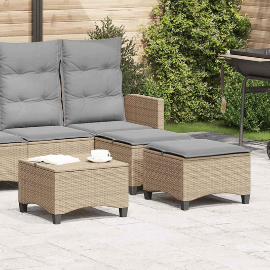 Gartenhocker mit Kissen 2 Stk. Beige 55x55x36 cm Poly Rattan