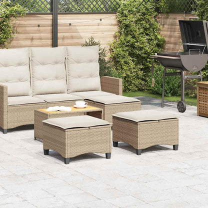 Gartenhocker mit Kissen 2 Stk. Beige 55x55x36 cm Poly Rattan