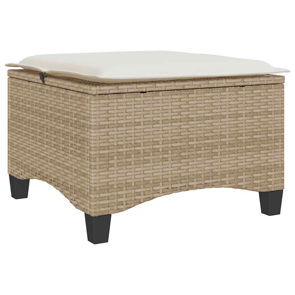 Gartenhocker mit Kissen 2 Stk. Beige 55x55x36 cm Poly Rattan