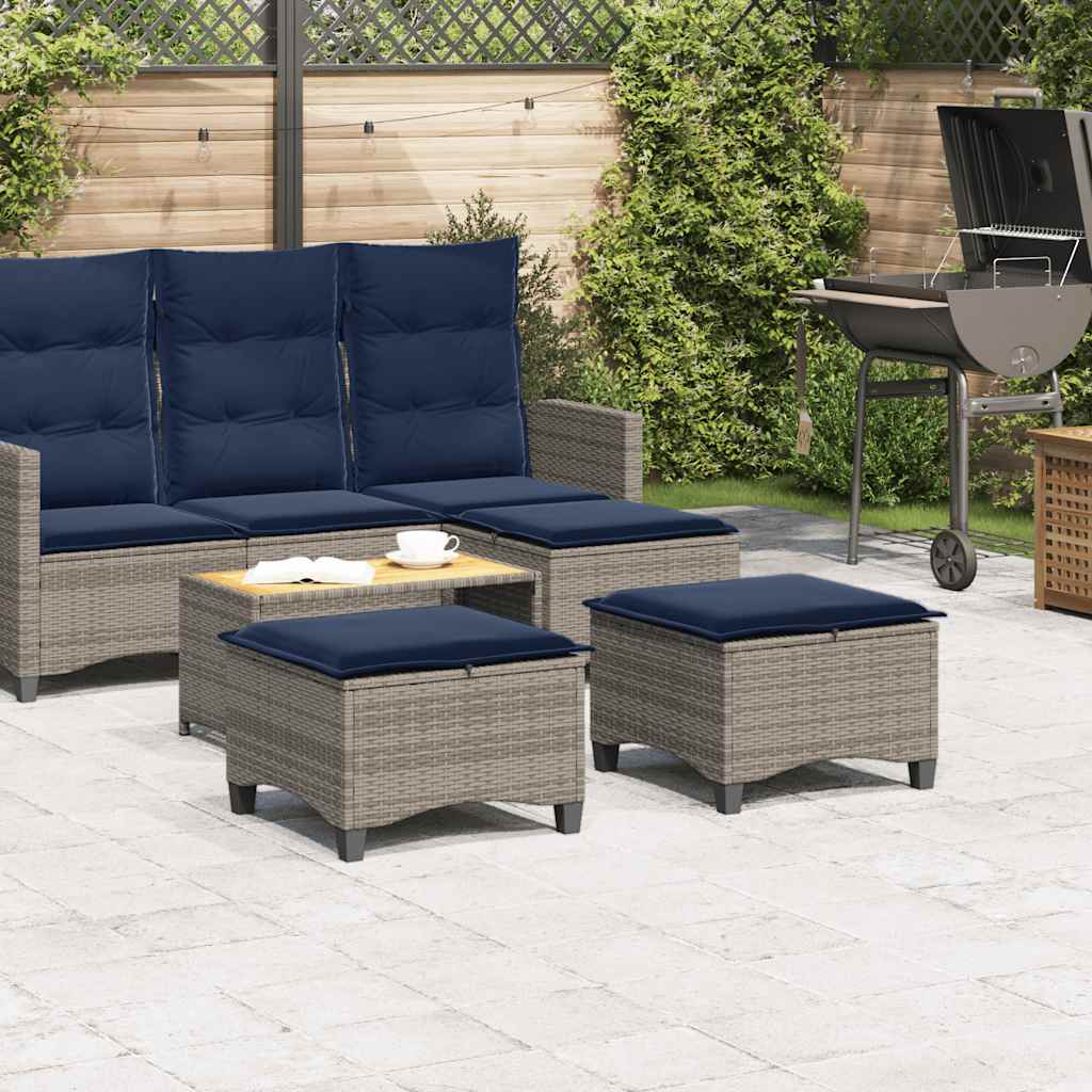 Gartenhocker mit Kissen 2 Stk. Grau 55x55x36 cm Poly Rattan