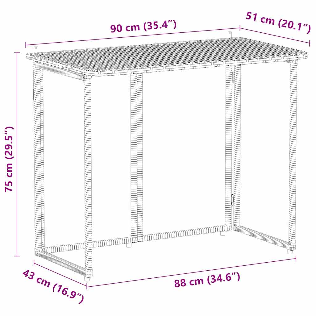 Gartentisch Klappbar Schwarz 90x51x75 cm Poly Rattan