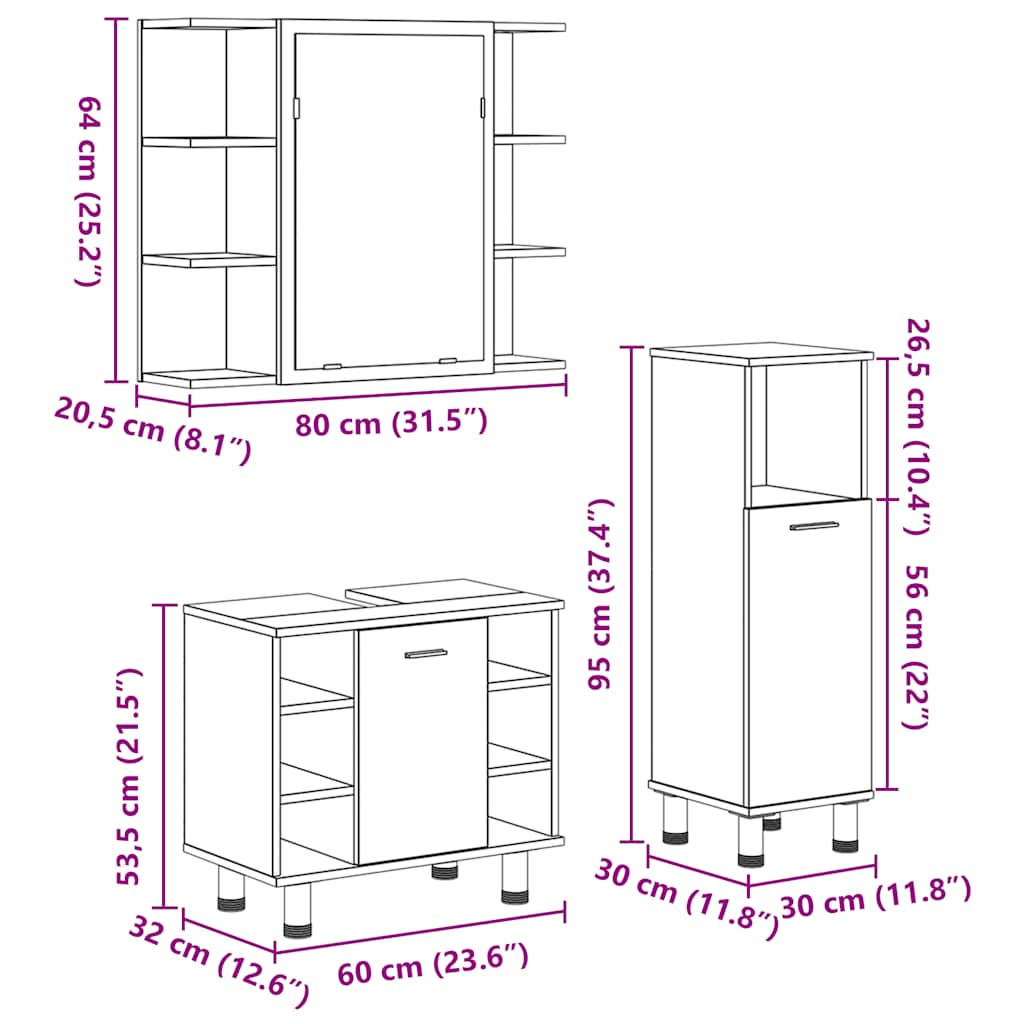 3-tlg. Badmöbel-Set Artisan-Eiche Holzwerkstoff