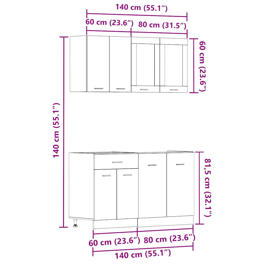 4-tlg. Küchenschrank-Set Altholz-Optik Holzwerkstoff