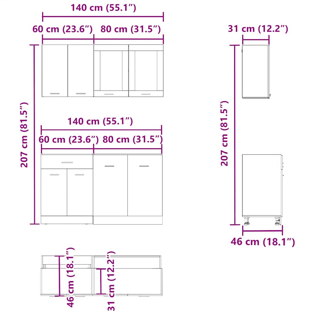 4-tlg. Küchenschrank-Set Artisan-Eiche Holzwerkstoff