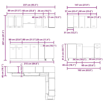 11-tlg. Küchenschrank-Set Altholz-Optik Holzwerkstoff