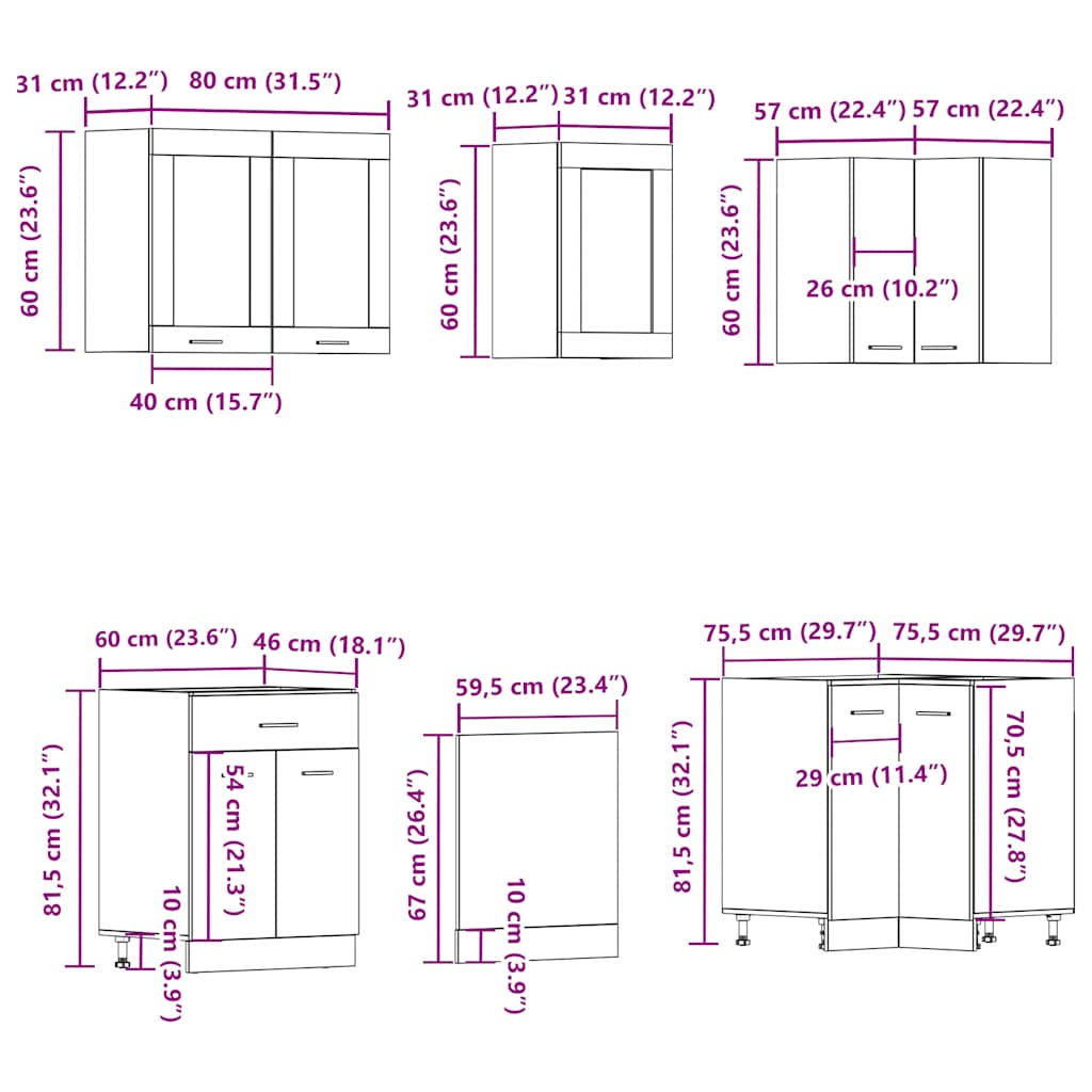 11-tlg. Küchenschrank-Set Altholz-Optik Holzwerkstoff