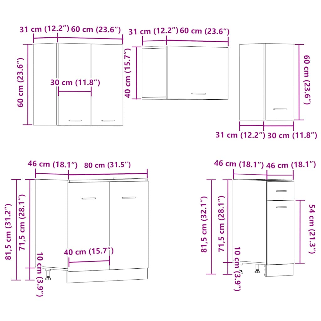 11-tlg. Küchenschrank-Set Altholz-Optik Holzwerkstoff