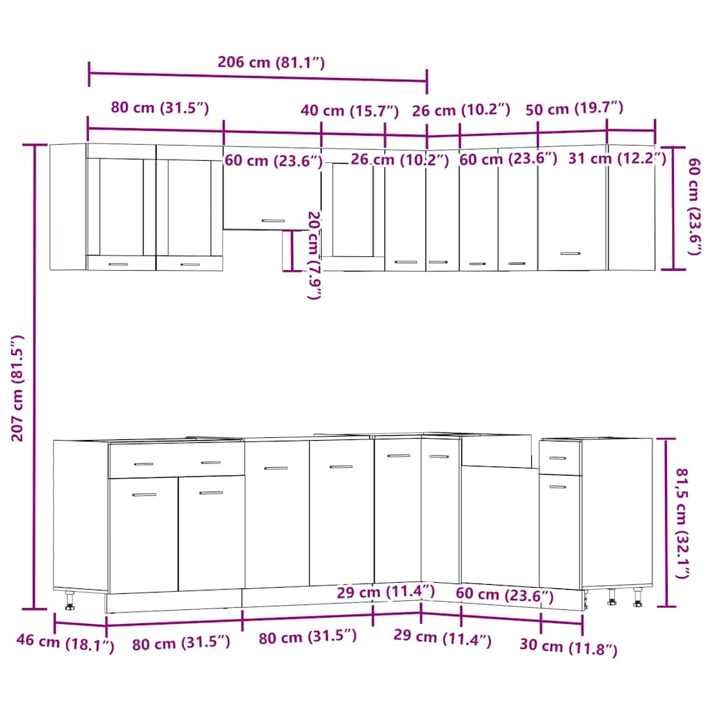 11-tlg. Küchenschrank-Set Altholz-Optik Holzwerkstoff