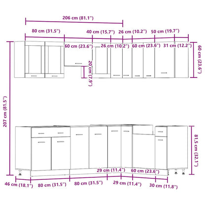 11-tlg. Küchenschrank-Set Altholz-Optik Holzwerkstoff