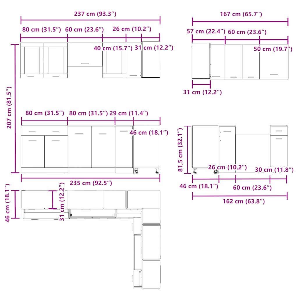 11-tlg. Küchenschrank-Set Artisan-Eiche Holzwerkstoff