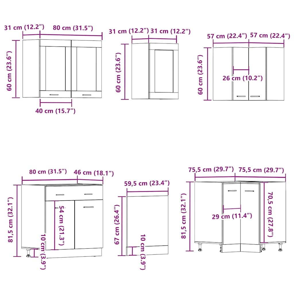 11-tlg. Küchenschrank-Set Artisan-Eiche Holzwerkstoff