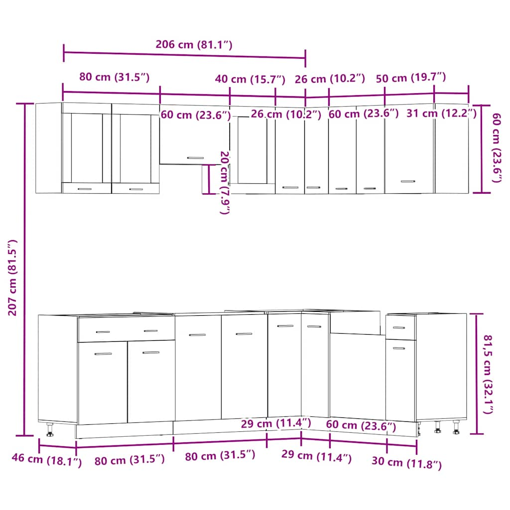 11-tlg. Küchenschrank-Set Artisan-Eiche Holzwerkstoff